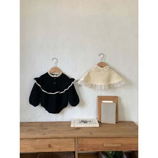 Bodysuit đen dài tay ren viền cho bé gái 1 tuổi chất liệu cotton thoáng mát mềm mịn
