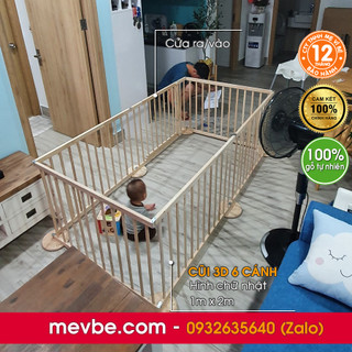 Quây cũi gỗ 6 cánh, cũi 3d, rào chắn trẻ em Mẹ Vì Bé