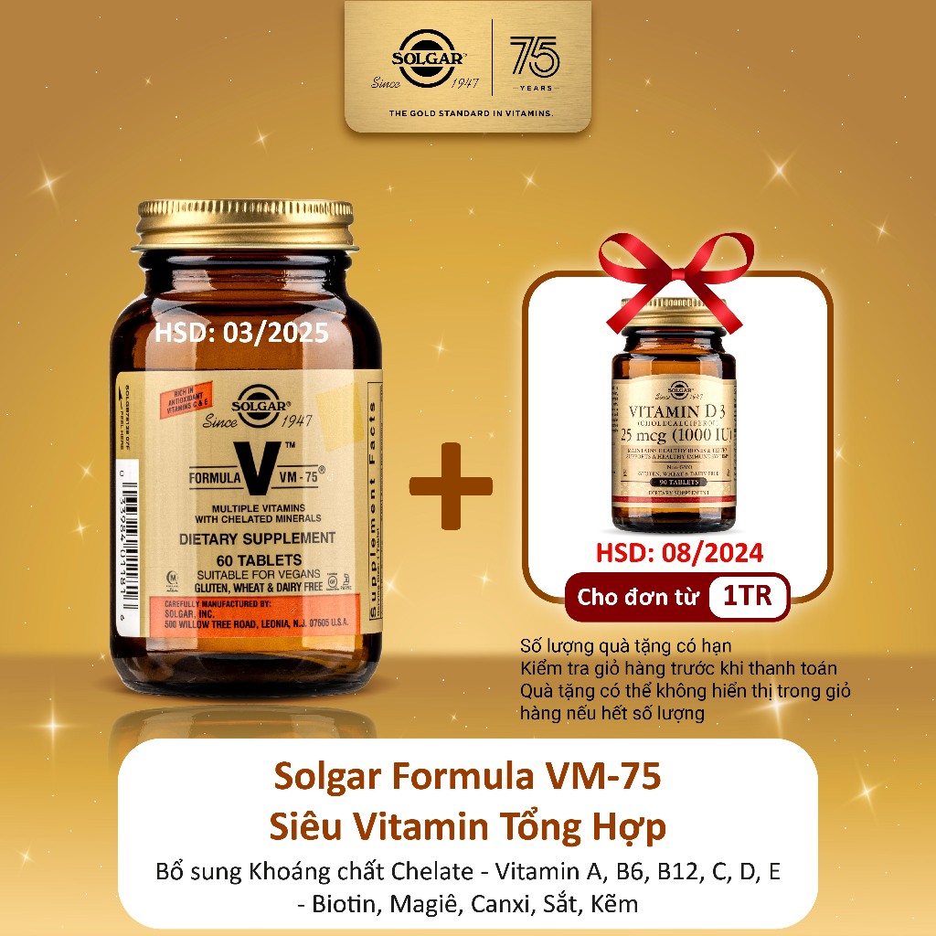 Viên Uống Solgar Formula VM-75 - Siêu Vitamin Tổng Hợp Và Khoáng Chất, Đạt Giải Thưởng Vitamin Của Năm 60 viên