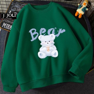 Áo Sweater Gấu Xanh Nam Nữ By JOLI Unisex Chất Nỉ Lót Bông Form Rộng