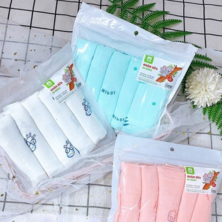 Khăn sữa in hình 2 lớp cao cấp mipbi - 100%cotton - sét 5 chiếc - kích thước 30*30cm