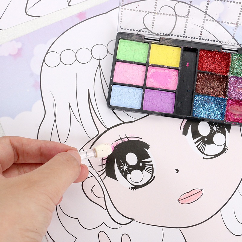 Bộ 4 Tranh trang điểm công chúa kèm set make up và chì tô rất đẹp, dễ thương Có Son Môi