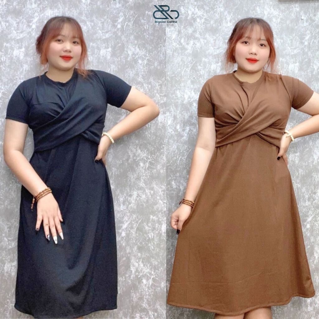 Váy Tay Ngắn Chéo Ngực Gọn Eo Bigsize Cô Nhỏ,Đầm Big Size Vải Dệt Kim Thun Gân Dáng Xòe Siêu Gọn Sang Chảnh Cá Tính G76
