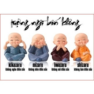 【Bán sỉ  Bộ tượng 4 chú tiểu tứ không phong thủy mini cườ may mắn, an nhiên để bàn trang t