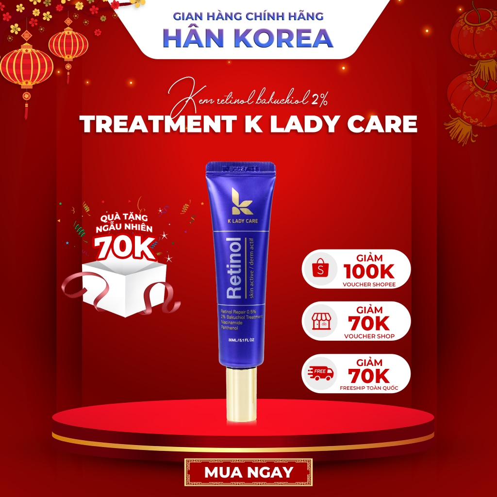 Kem Retinol Bakuchiol 2% treament K Lady Care, Chống lão hoá, mờ thâm nám, giúp trẻ hoá da căng bóng da 30ml - HÂN KOREA