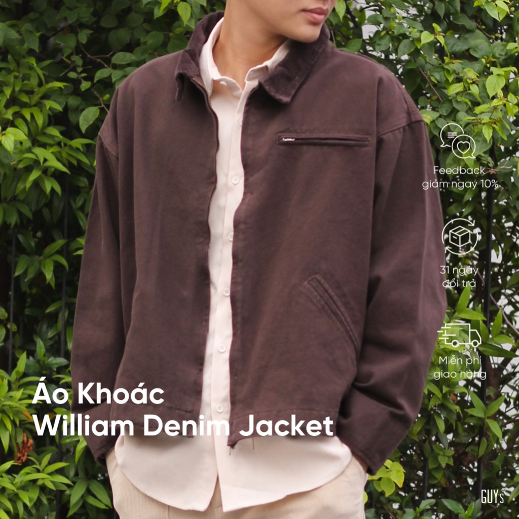 Áo Khoác William Jacket GUY's Closet - Áo Khoác Vải Bò Phối Cổ Nhung Tăm, Denim Nam Form Crop, Chất Liệu Dày Dặn,