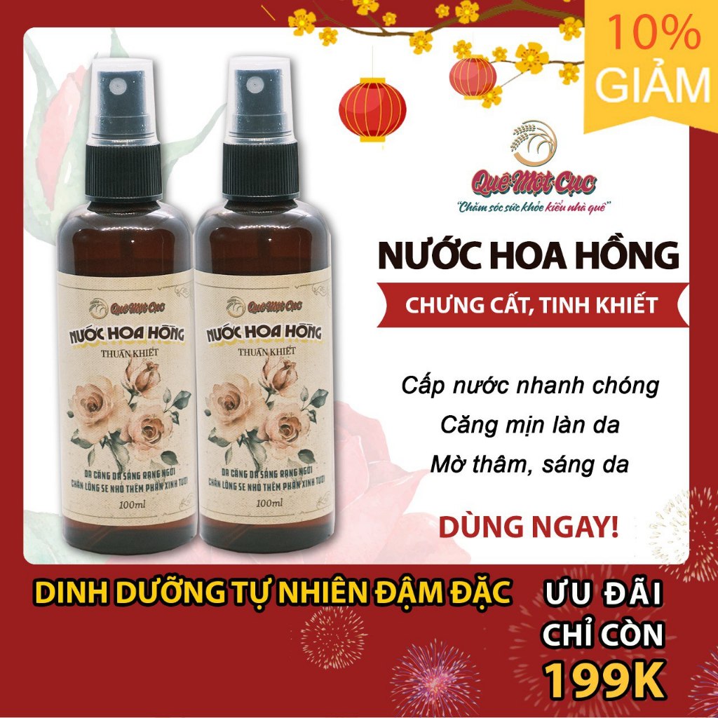 Nước hoa hồng hữu cơ (cao cấp), toner dưỡng ẩm, giảm thâm QUÊ MỘT CỤC 100ml handmade)