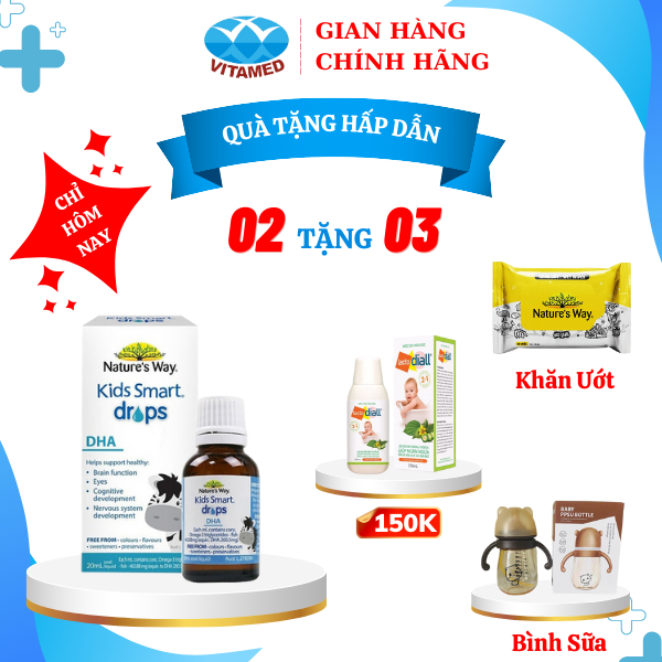 [ Tặng Khăn Ướt ] Combo 2 Hộp Nature's Way Kids Smart Drops DHA 20ml