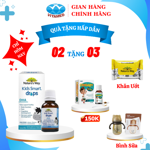 [ Tặng Khăn Ướt ] Combo 2 Hộp Nature's Way Kids Smart Drops DHA 20ml