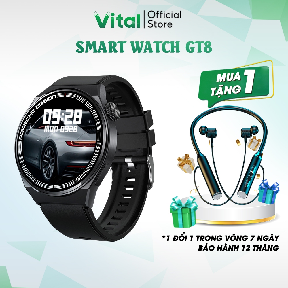 Smart watch GT8 Đồng hồ thông minh nghe gọi bluetooth, nghe nhạc, theo dõi nhịp tim, chống nước