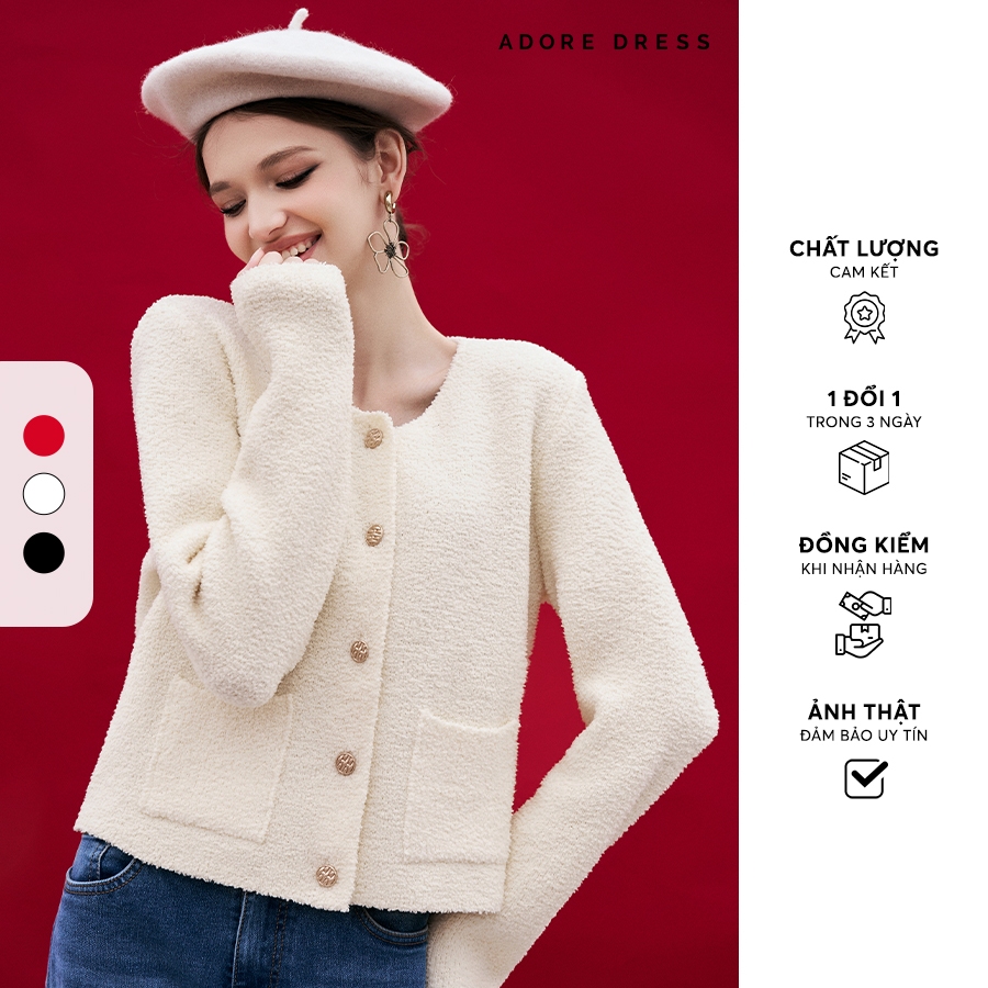 Áo khoác Cadigans sợi len hạt 3 màu khuy kim loại 312CA1005 ADORE DRESS