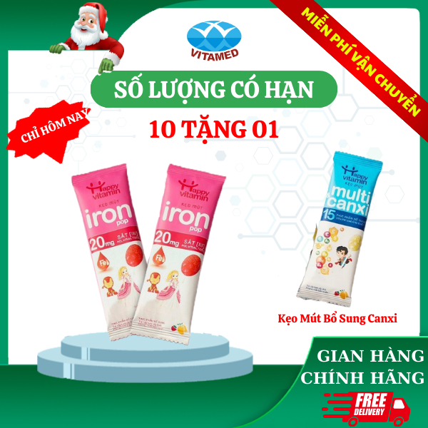 Happy Vitamin Kẹo mút bổ sung Sắt cho bé Sắt hữu cơ hỗ trợ tạo hồng cầu, ngừa thiếu máu