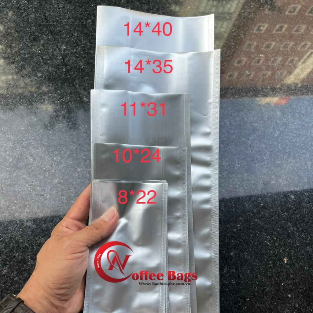 túi cafe 4 biên màu bạc, đựng trà, cafe
