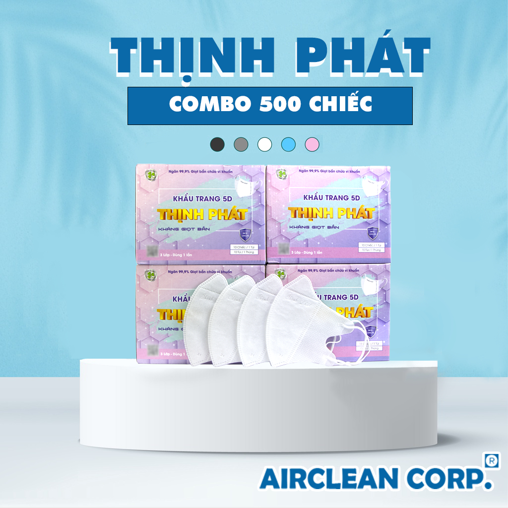 Khẩu Trang 5D Thịnh Phát - Thùng 500 Chiếc 3 Lớp Kháng Khuẩn, Chống Bụi Mịn