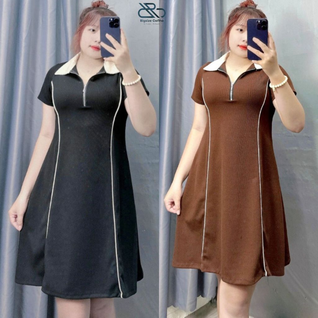 Đầm Polo Khóa Kéo Bigsize Cô Nhỏ Cổ Trắng,Váy Big Size Chữ A Cổ Bẻ Hách Dáng Chất Tăm Mới Trẻ Trung Năng Động G93