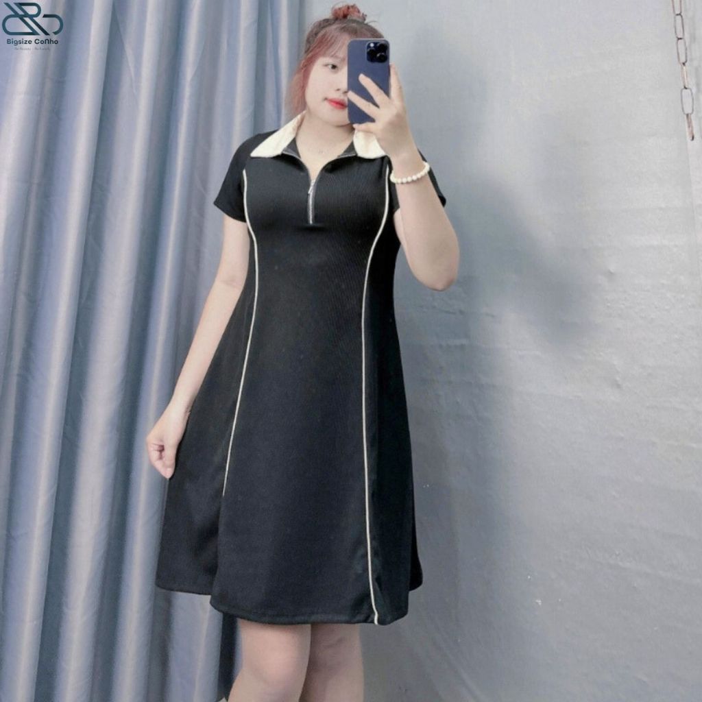 Đầm Polo Khóa Kéo Bigsize Cô Nhỏ Cổ Trắng,Váy Big Size Chữ A Cổ Bẻ Hách Dáng Chất Tăm Mới Trẻ Trung Năng Động G93