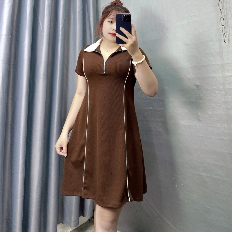 Đầm Polo Khóa Kéo Bigsize Cô Nhỏ Cổ Trắng,Váy Big Size Chữ A Cổ Bẻ Hách Dáng Chất Tăm Mới Trẻ Trung Năng Động G93