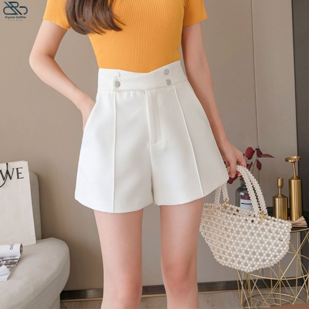 Quần Đùi Xếp Ly Lưng Cao Bigsize Cô Nhỏ,Quần Short Ống Rộng Tôn Eo Tôn Dáng Vải Cotton Lạnh Co Giãn Q4N