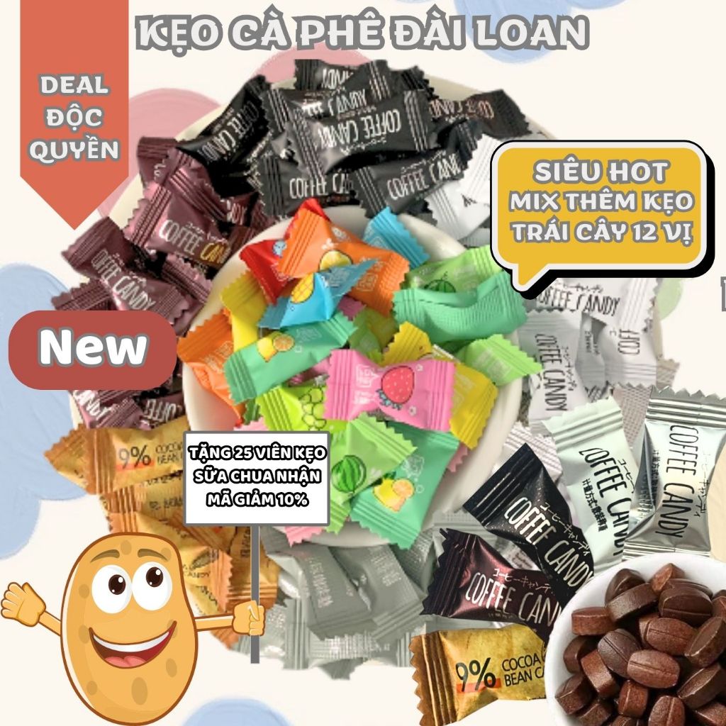 Kẹo cà phê coffee candy Đài Loan - kẹo cà phê tỉnh ngủ, cafe không đường