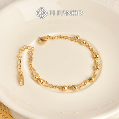 Vòng tay nữ layer titan Eleanor Accessories phối bi vàng phụ kiện trang sức lắc tay basic 5418