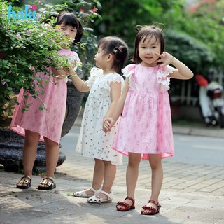 Váy bé gái sát nách phối ren tay HK513, đầm hè thiết kế cho bé, đủ size từ 1-8y Haki