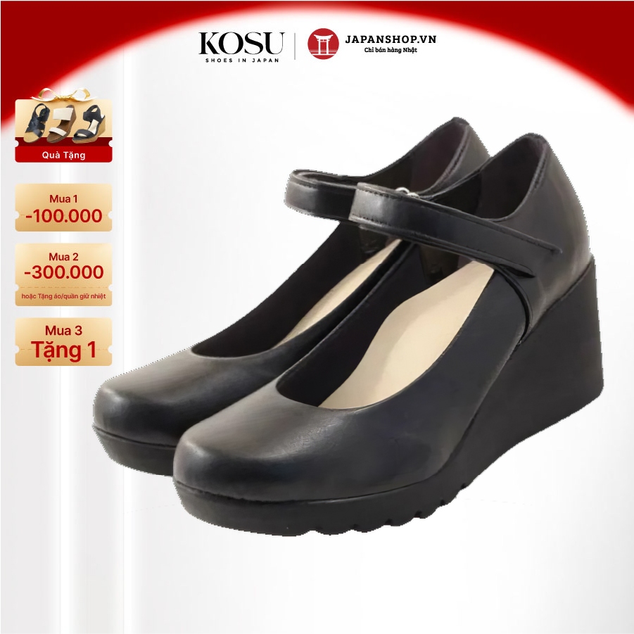 Giày công sở cao 7cm Strap Kosu 49605, giày da đế xuồng siêu êm chống thấm nước chính hãng Nhật Bản