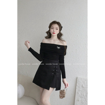 Wonderhouse Angela Top áo trễ vai chất liệu thun gân dày vừa phải hot trend dao phố nữ tính