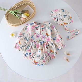 Đầm body cho bé, đầm body bé gái họa tiết bông hoa tặng kèm nón xinh xắn cho bé 0-24 tháng tuổi