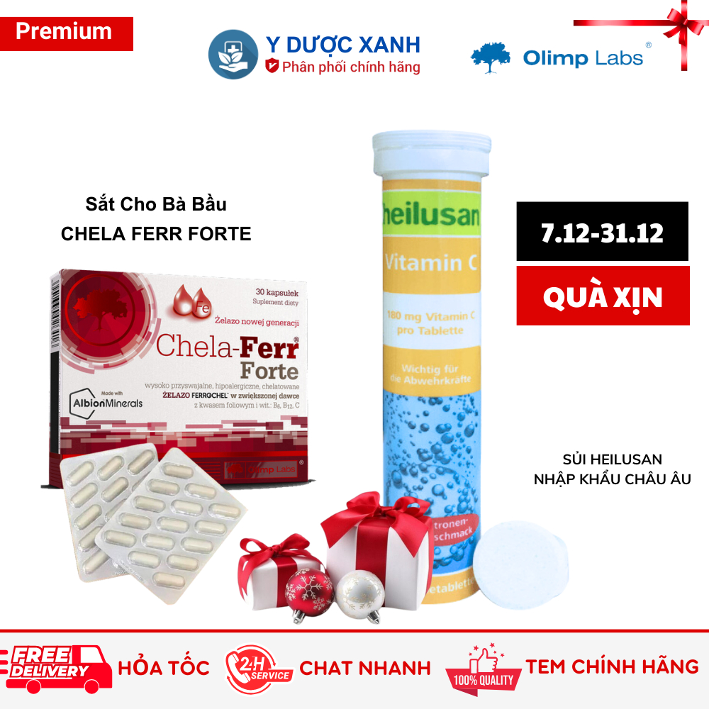 Sắt CHELA FERR FORTE, 30 viên, Viên bổ máu cho bà bầu - Y Dược Xanh