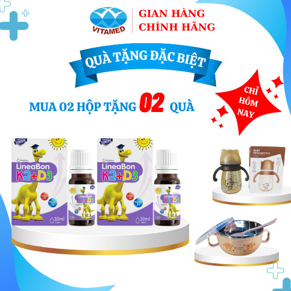Combo 2 Hộp Lineabon D3K2 Hỗ Trợ Phát Triển Xương Và Răng Chai 10ML