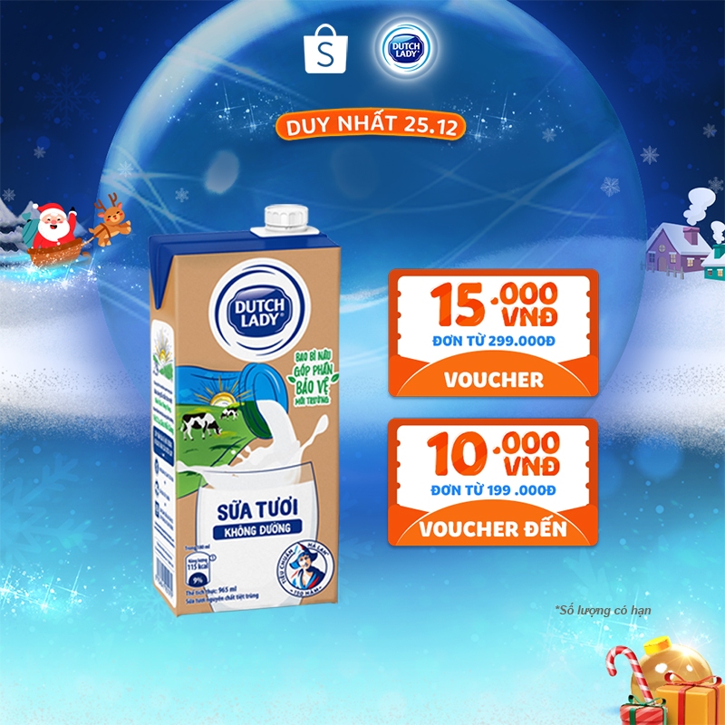 Hộp Sữa Tươi Tiệt Trùng Dutch Lady Cô Gái Hà Lan Không Đường 965ml