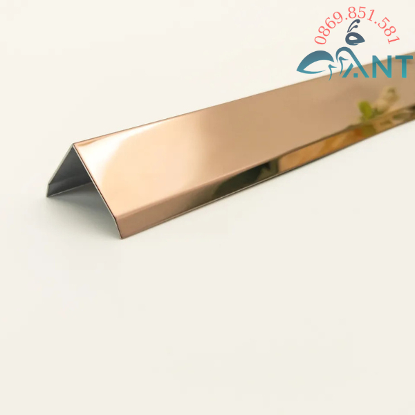 Nẹp V inox Hồng Gương, dày 0.6li, thanh dài 2m44, Nẹp inox chữ V hàng 304, nẹp sàn gỗ, ốp góc tường