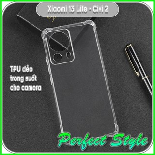 Ốp lưng dẻo chống va đập Xiaomi Civi 2 Civi2 Mi 13 lite trong suốt cao cấp bảo vệ camera
