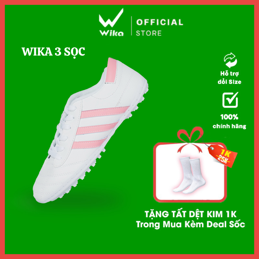 Giày Bóng Đá 3 Sọc Wika Da Nhăn Chính Hãng, Giày Đá Bóng Wika Ba Sọc Đã Khâu Full Đế Sân Cỏ Nhân Tạo