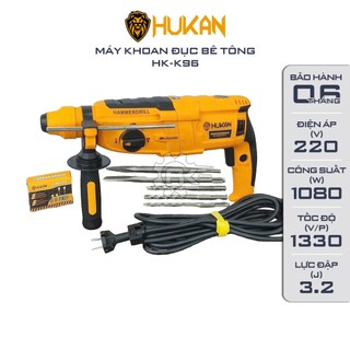Máy khoan đục bê tông HUKAN K96, 3 Chức năng, Công suất 1050W, Tặng Bộ 5 Mũi khoan và Đục