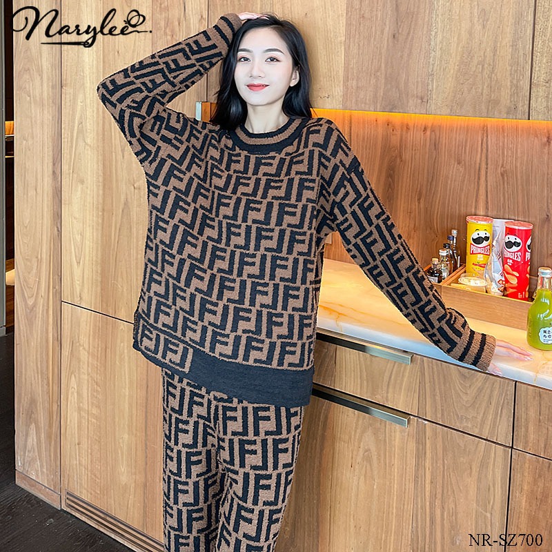 Bộ Mặc Nhà Len Lông Cừu Hot Trend Màu Nâu Sang Chảnh NARYLEE NR-SZ700