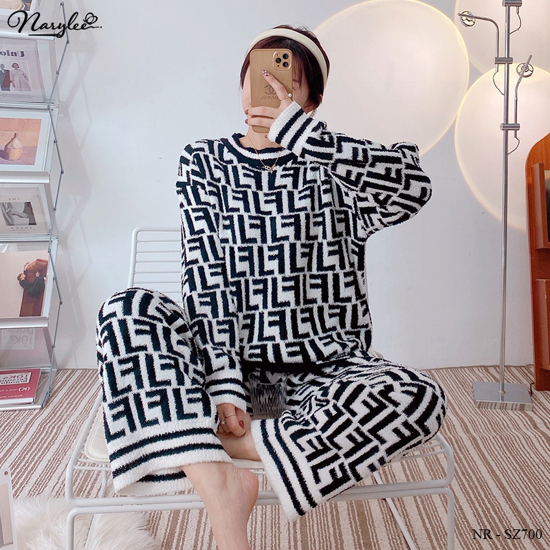 Bộ Mặc Nhà Len Lông Cừu Hot Trend Màu Nâu Sang Chảnh NARYLEE NR-SZ700