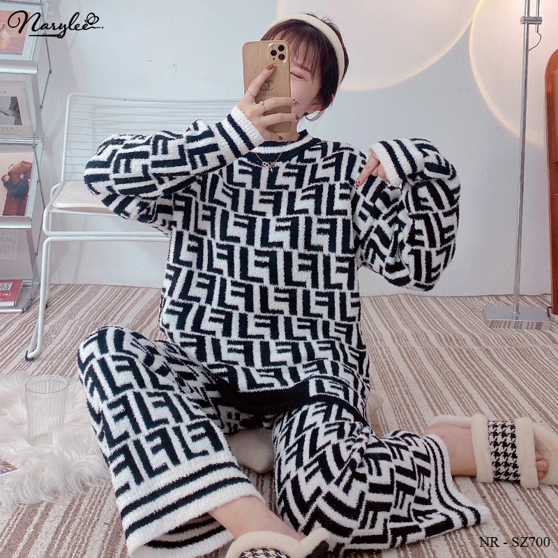 Bộ Mặc Nhà Len Lông Cừu Hot Trend Màu Nâu Sang Chảnh NARYLEE NR-SZ700