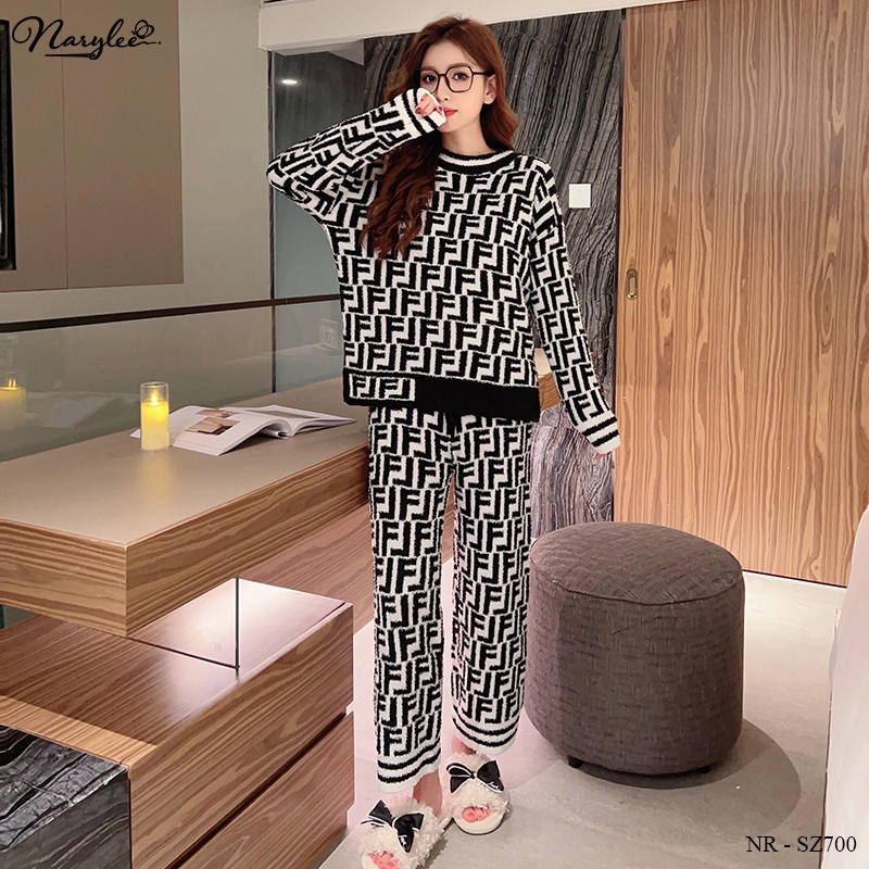 Bộ Mặc Nhà Len Lông Cừu Hot Trend Màu Nâu Sang Chảnh NARYLEE NR-SZ700