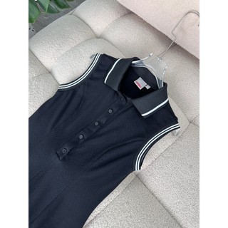 Đầm da cá phối bo sọc SP đen KAMI