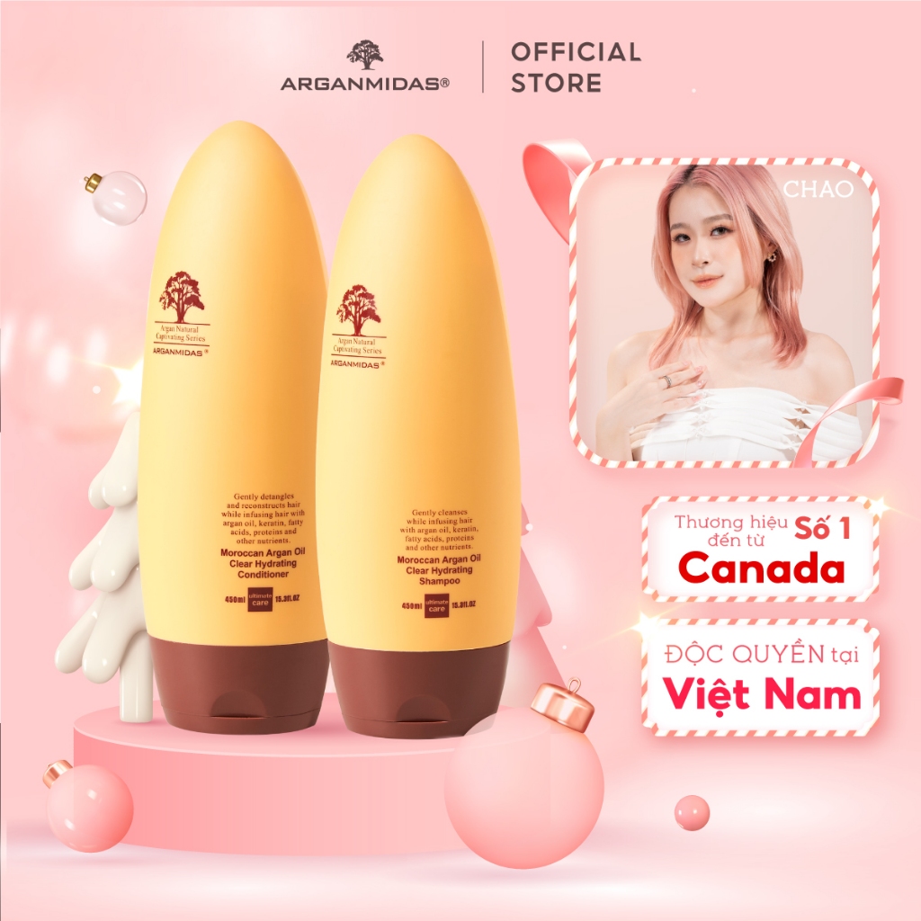 Combo gội xả chăm sóc tóc chuyên sâu từ dầu Argan, làm sạch, phục hồi và nuôi dưỡng mái tóc mềm mượt  Arganmidas - 450ml