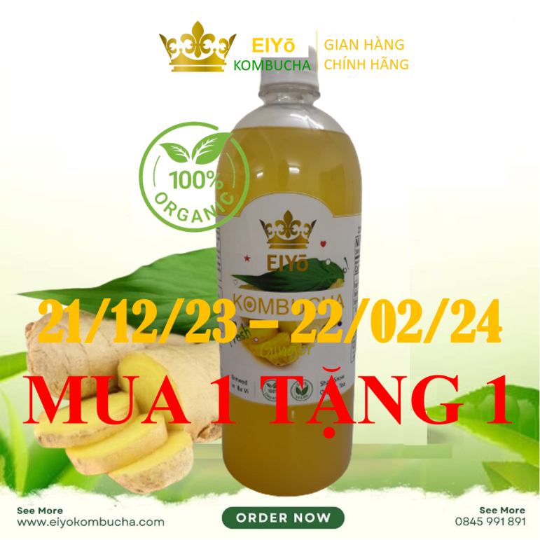 KOMBUCHA GỪNG VÀNG 1 Lít – Fresh & Cool (Trà Kombucha Gừng Vàng - Giảm Cân - Làm Đẹp)