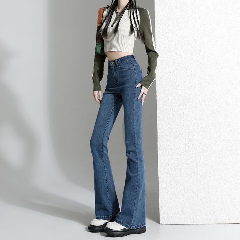 Quần jeans nữ ống loe co giãn MIAA lưng cao trơn basic, quần bò jean nữ ống loe CẠP CAO cao cấp Hottrend 2023
