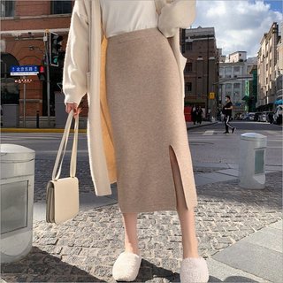 Chân váy len ôm dáng dài có xẻ free size chất len gân ép dầy dặn co giãn kiểu dáng siêu xinh Evalover