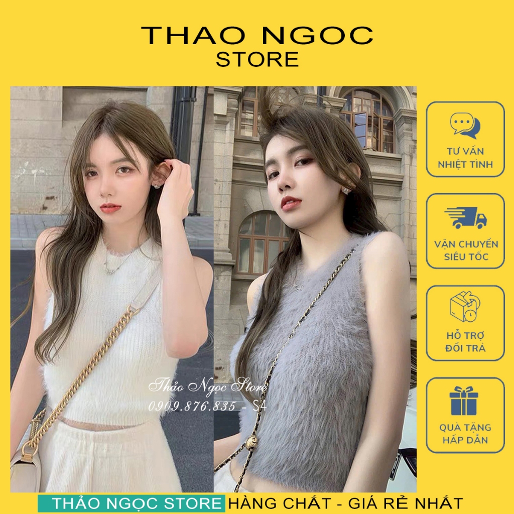 Áo len lông nữ cổ lọ, áo lông cổ yếm sát nách form croptop hàng nhập QC! (hàng có sẵn, hình thật) THẢO NGỌC STORE