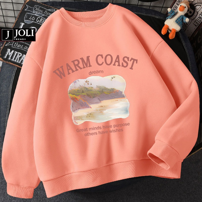 Áo Sweater Warm Coast Nam Nữ By JOLI Unisex Chất Nỉ Lót Bông Form Rộng