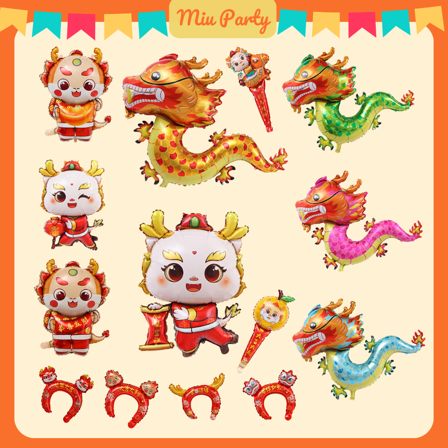 Bong Bóng Trang Trí Tết HAPPY NEW YEAR, Bóng Thần Tài Giáp Thìn 2024