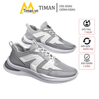 Giày thể thao nam sneaker chất liệu da phối vải xám đế 3,5 phân cao cấp bảo hành 1 năm FL03 TIMAN