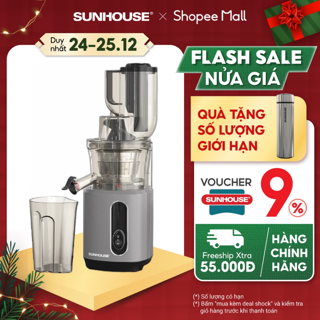 Máy ép chậm SUNHOUSE SHD5503 | Công suất 240W | Công nghệ lưới lọc PUREMAX | Ép kiệt bã | Ống tiếp nguyên liệu lớn