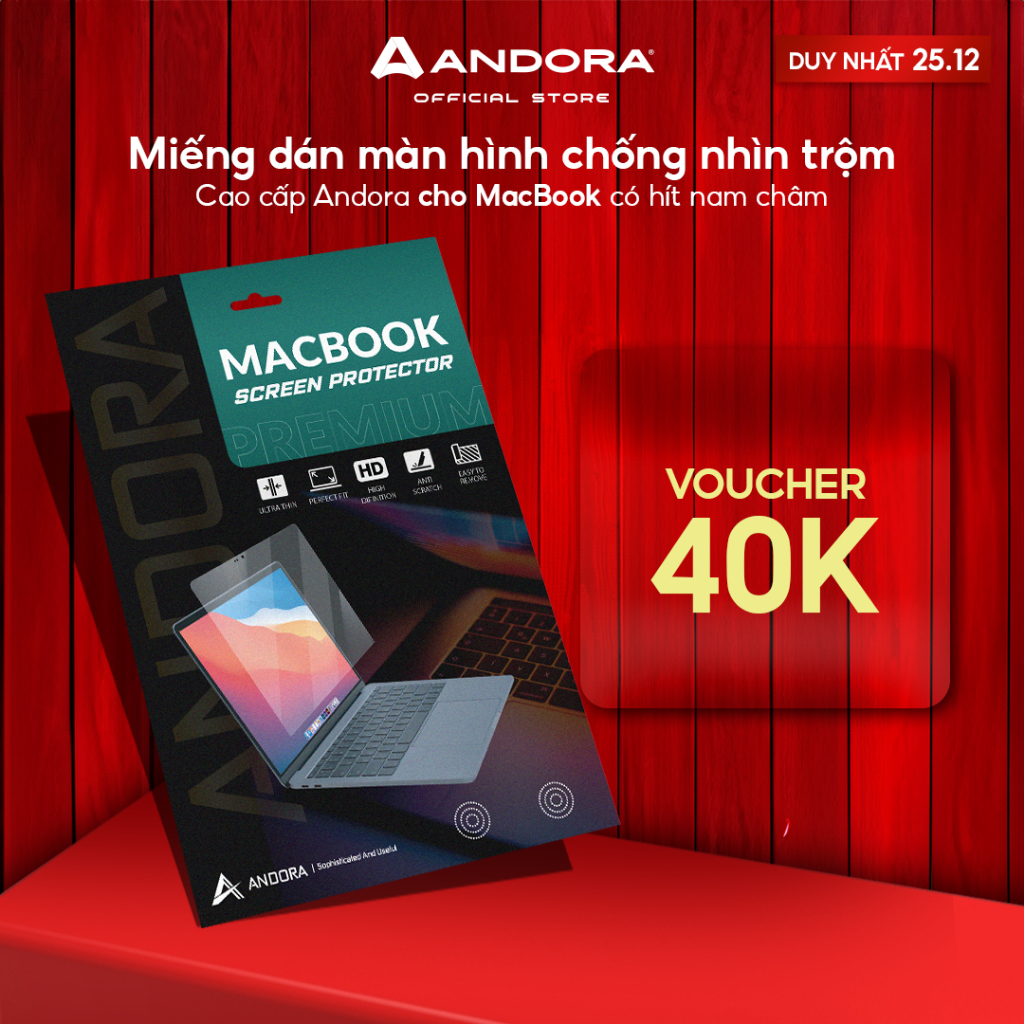 Miếng dán màn hình chống nhìn trộm cao cấp Andora cho MacBook có hít nam châm